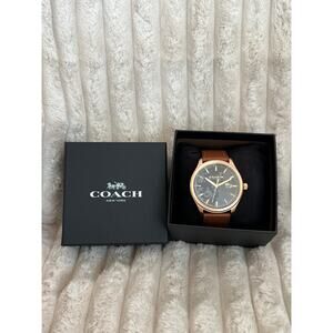 COACH Men's Oliver 3H Quartz Watch 41mm Case Leather brown blue NWT